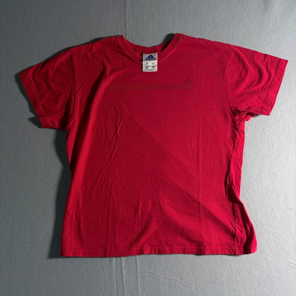 Adidas Red Graphic T Shirt Women's XL Trefoil Logo USA Made Short Sleeve